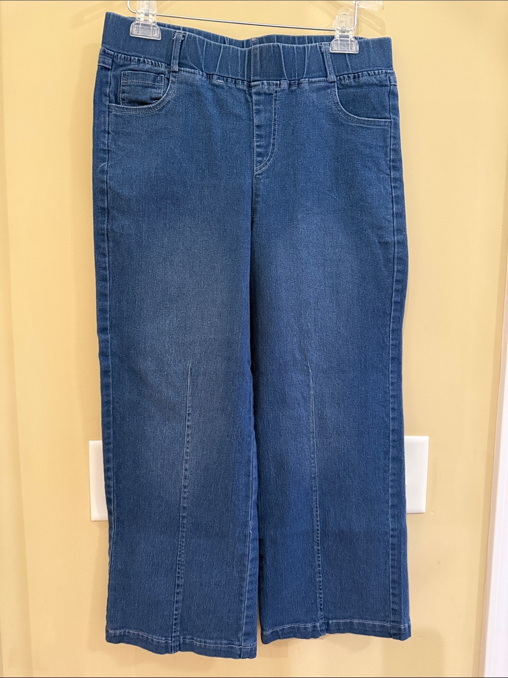 Wide-Leg Elastic-Waist Blue Jeans for Women